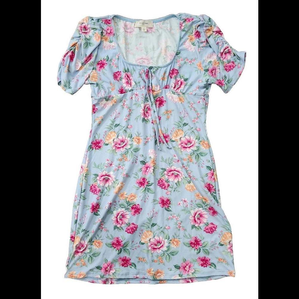 No Comment Dress Extra Large Blue Floral 90s Sweetheart Body Con